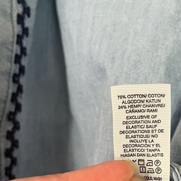 Lucky Brand chambray button down peasant shirt with floral embroidery - Picture 7 of 10